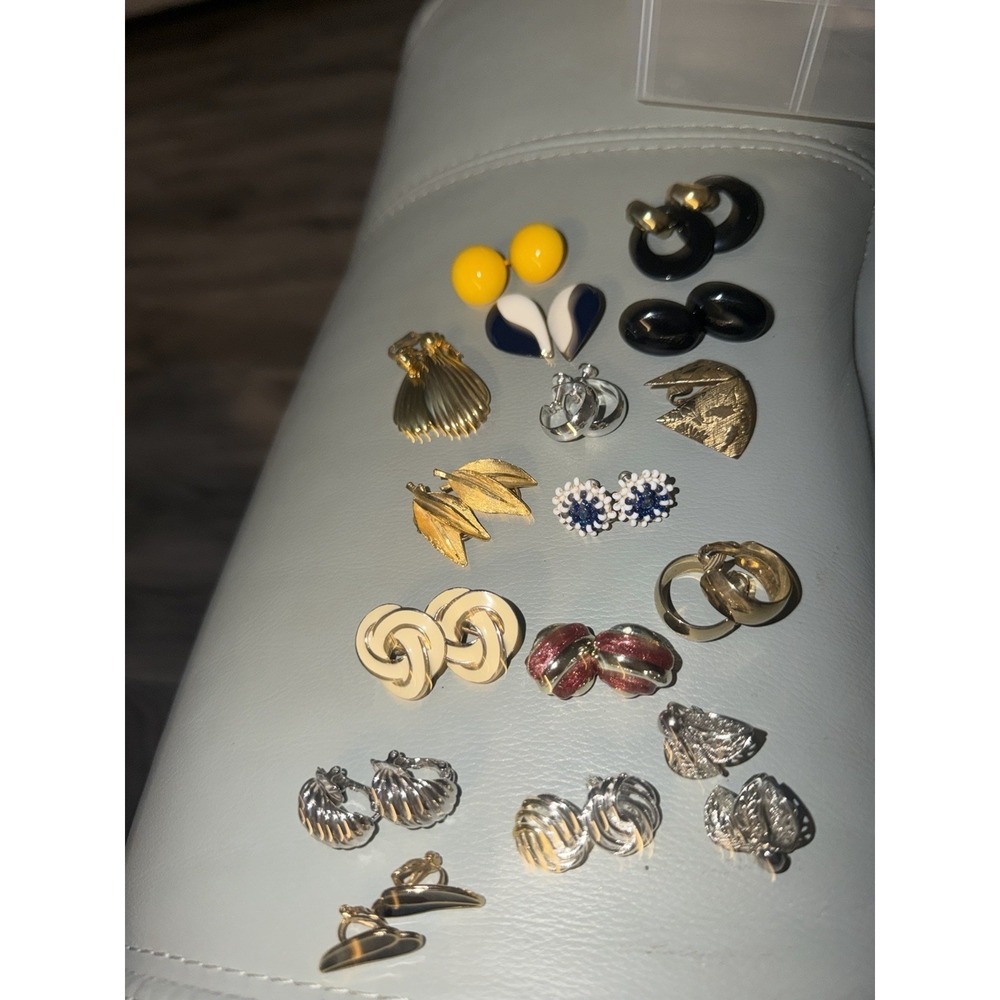 Lot of 16 Vintage Clip On Earrings  1 Signed Trifari, BSK, & Monet